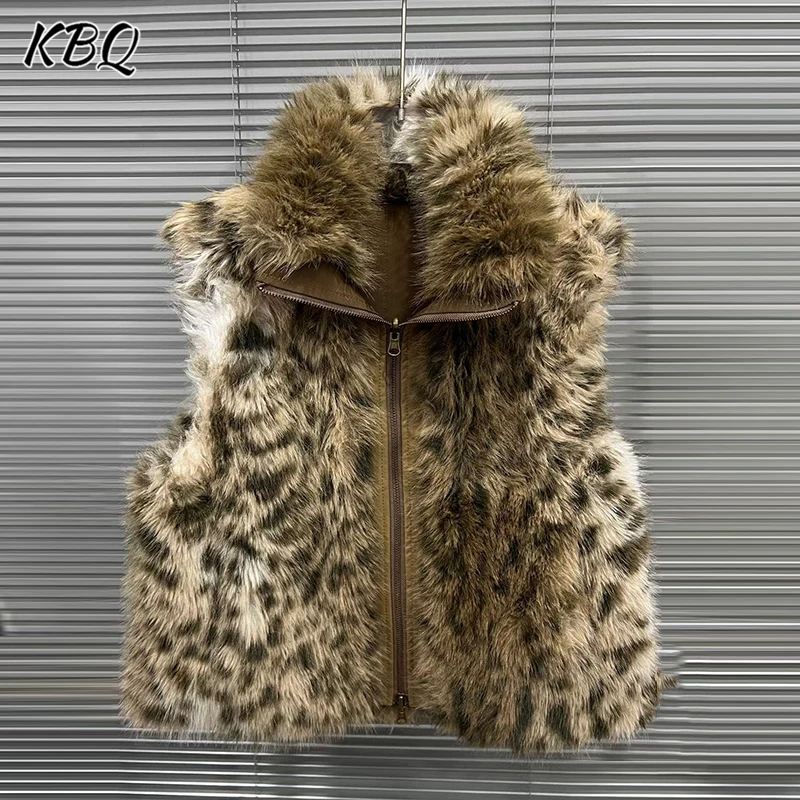 

KBQ хитовый цвет с леопардовым принтом, свободный повседневный жилет, пальто для женщин, длинное пальто без рукавов с лацканами, лоскутное пальто на молнии, женское зимнее новое пальто