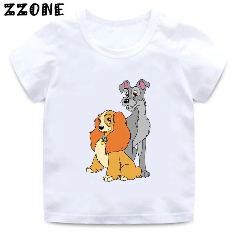 Hot Sale Lady and the Tramp Dogs Print Cartoon Kids T-Shirts Funny Girls Clothes Baby Boys T shirt Summer Children Tops,ooo5818