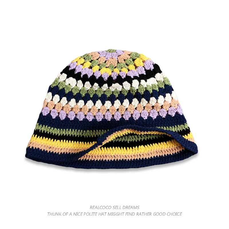 2024 Flower Y2k Crochet Bucket Hat Women Summer Handmade Knit Beanies INS Korean Fashion Panama Cap Bohemia Beach Hat