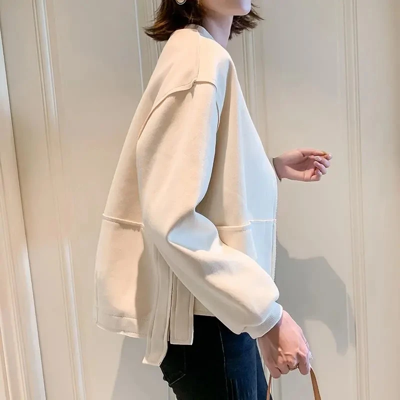 

2024 Korean New Female Students Solid Color Small Fragrant Windbreaker Coat Women Spring Autumn Loose Fitting Baseball Jacket