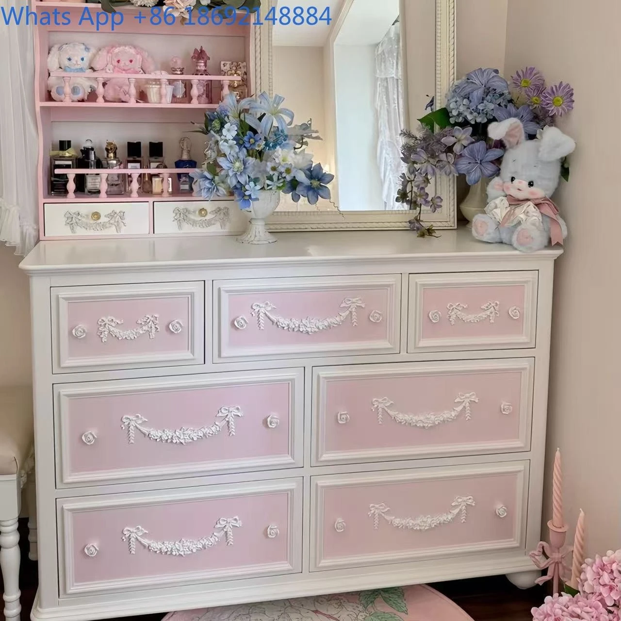 French Vintage Carved Solid Wood Chest Hallway Cabinet Dining Side Storage Unit Dopamine Style TV Console