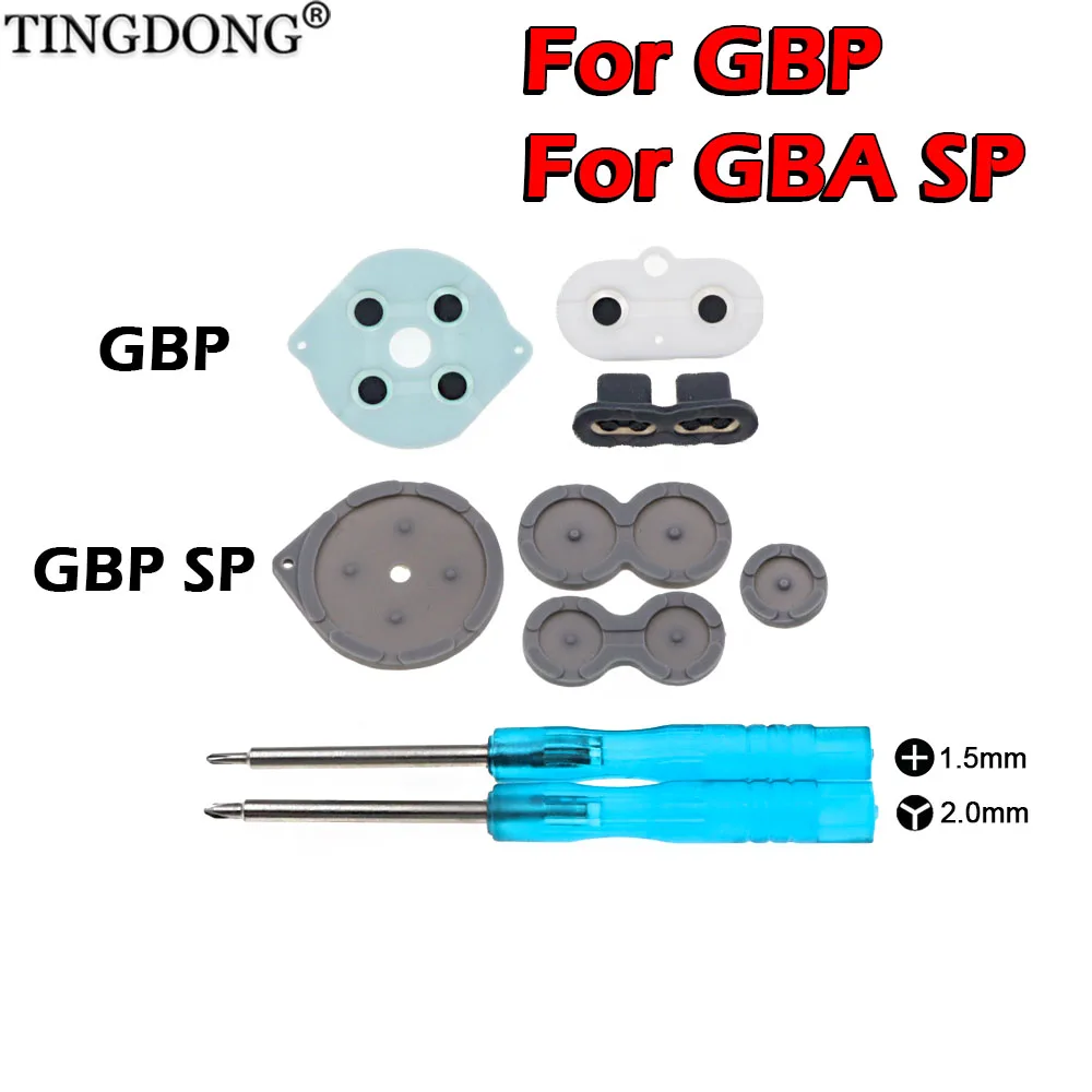 Leitfähiges Gummi-Tastenpad Ersatz-Reparatur-Set für GBP & GBA SP, mit 1,5mm Phillips- und Y2.0 Tri-Wing-Schraubendreher-Werkzeugset