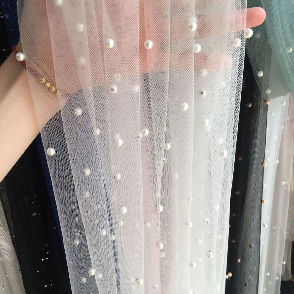 White Pearl Tulle Table Runner, Wedding Arch Sheer Drapes for Baby Shower Birthday Party Backdrop Wedding Headscarf, DIY Design