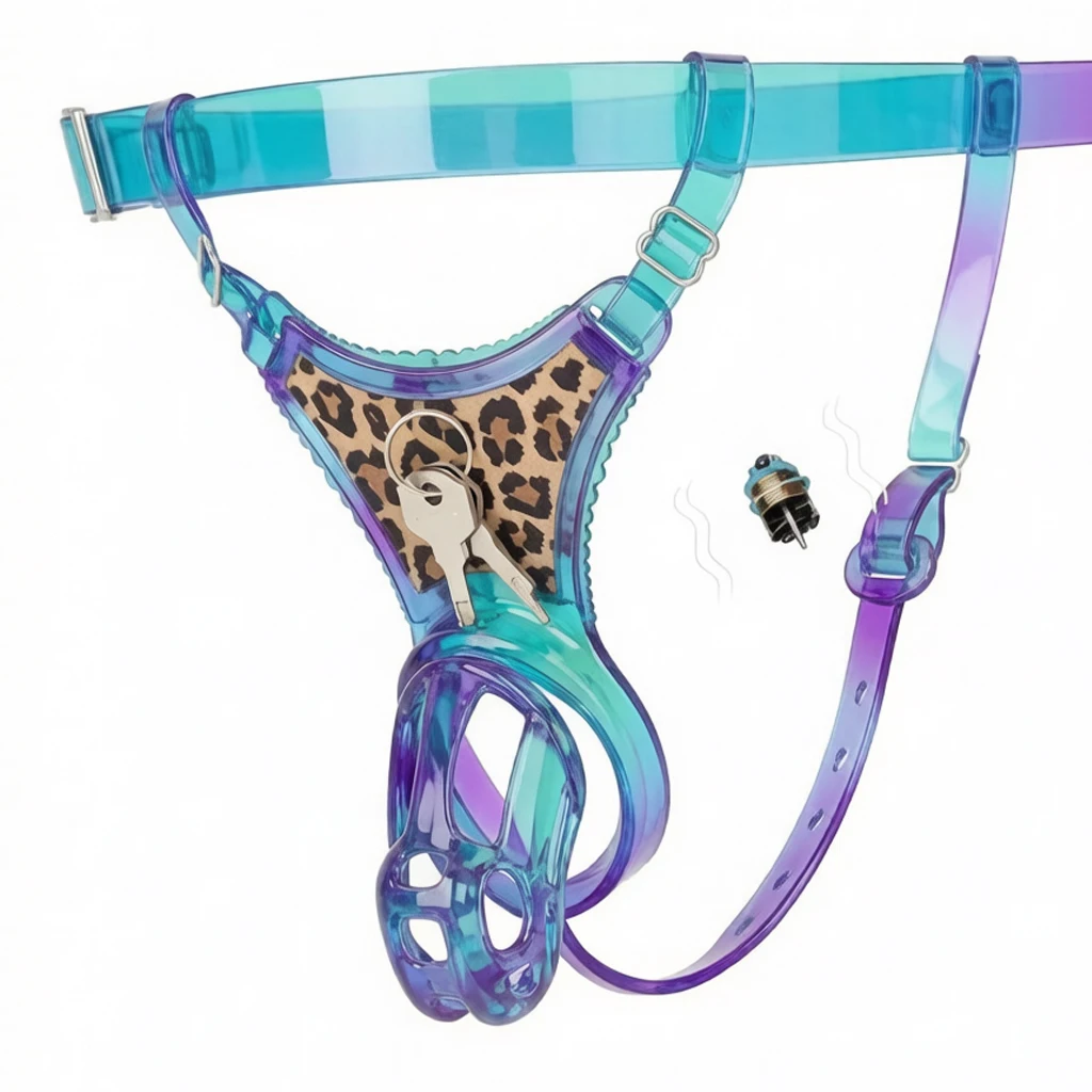 2026 New Sexy Leopard Print Triangle Thong Chastity Pants Sissy Cock Cage with Adjustable Belt and Anal Plug Sex Toy for Men Gay