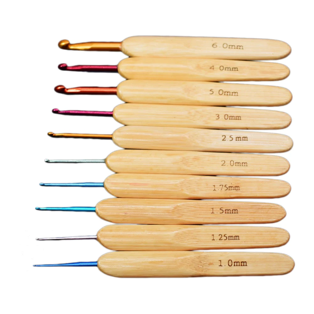 10Pcs Bamboo Handle Multicolour Aluminum Crochet Hooks Needles Weave Craft Yarn Sewing Tools & Accessory Crochet Hooks Needles