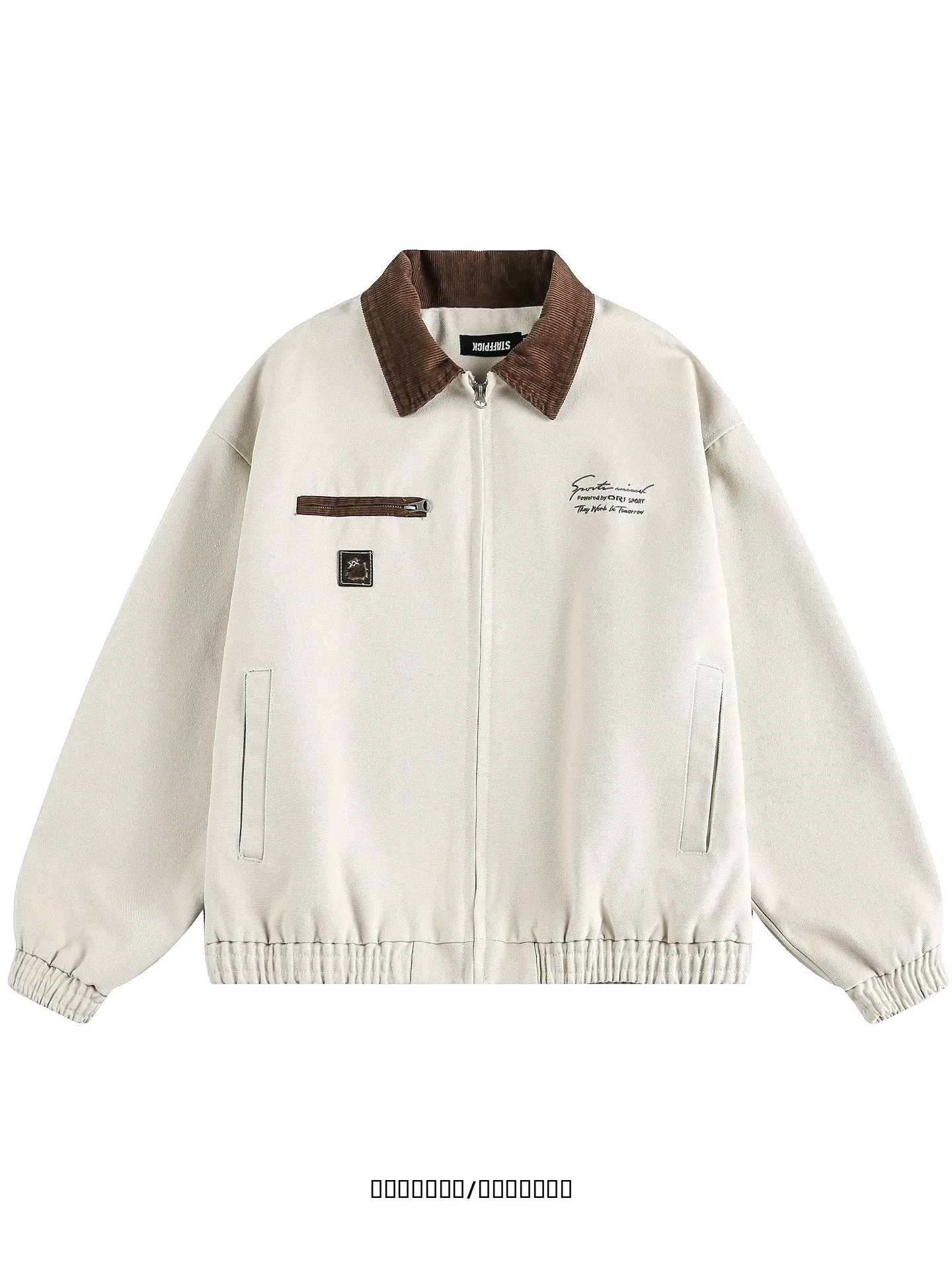 

Loose Fit Jaet from Retro Color Blo Chest Engli ort Sentence Embroidery Youthful Trendy Casual Outerwear