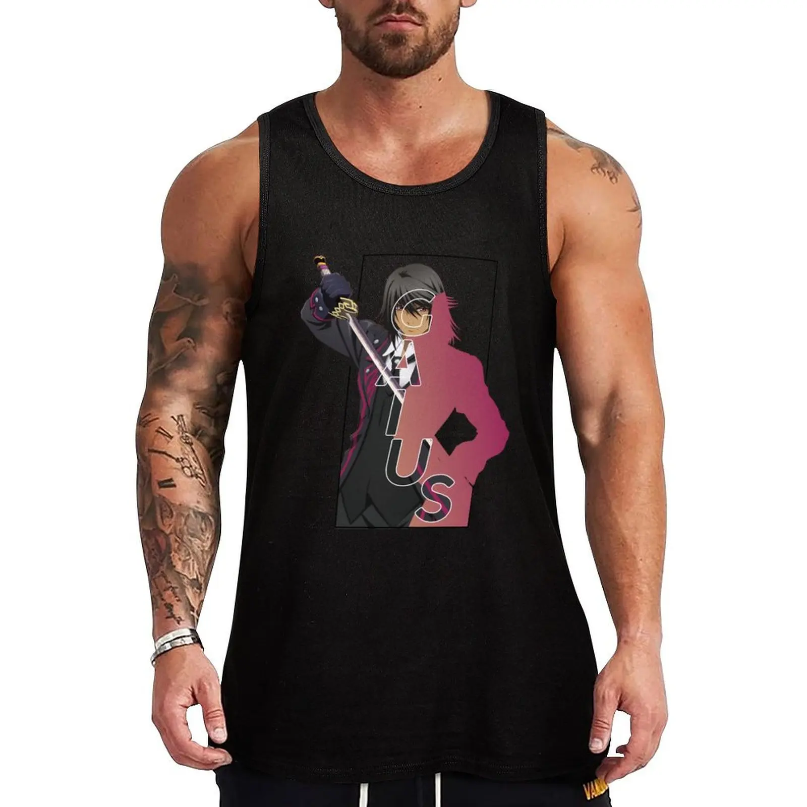 Camiseta sin mangas con texto de personaje de Gaius para hombre, camisetas de gimnasio de anime, disfraz sexy, Tales of Xillia 2