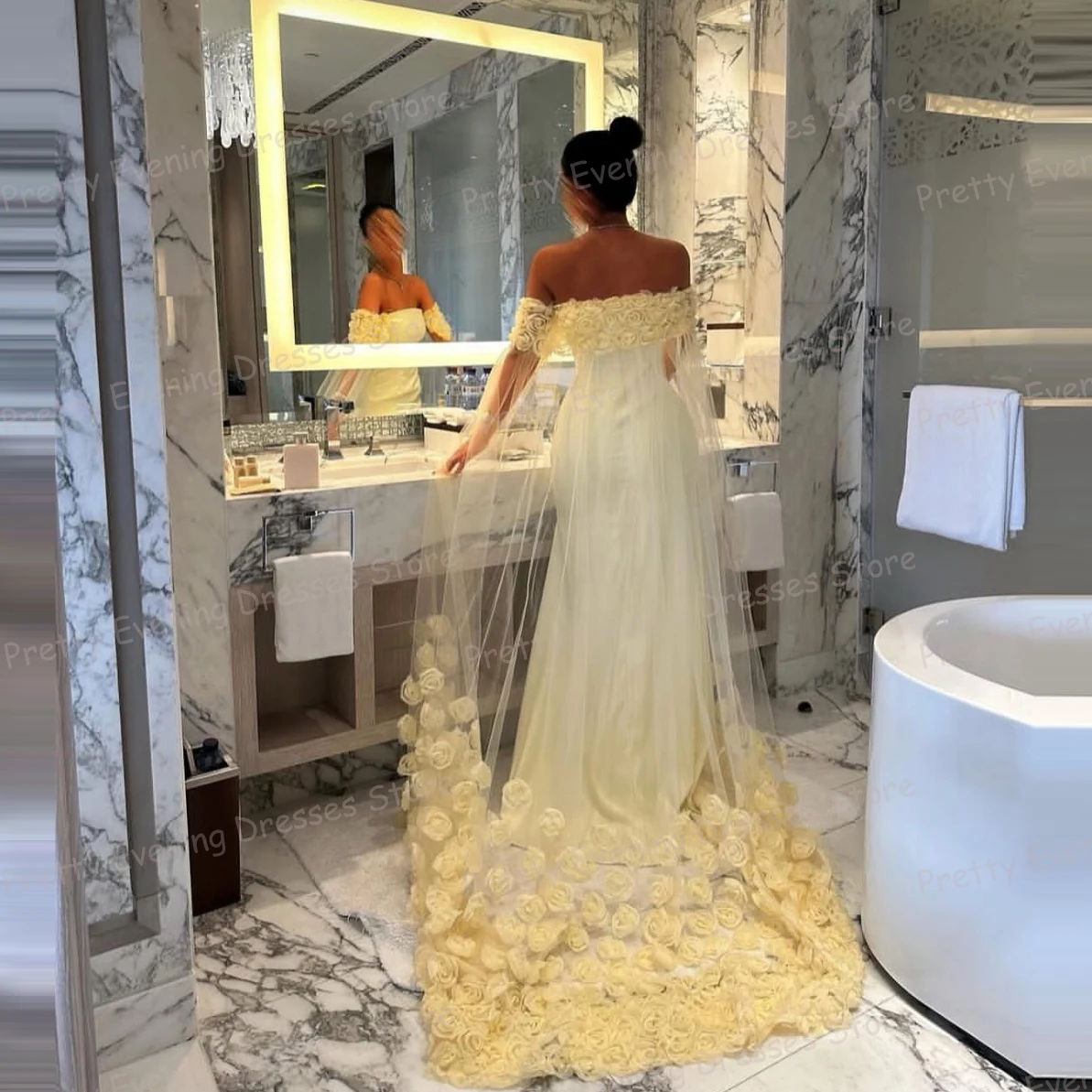 Luxe Avondjurken Zeemeermin Vrouw Galajurken Mouwloze Bloemen Sjaal Mode Aangepaste Vestidos فسات Cosa • 2017-