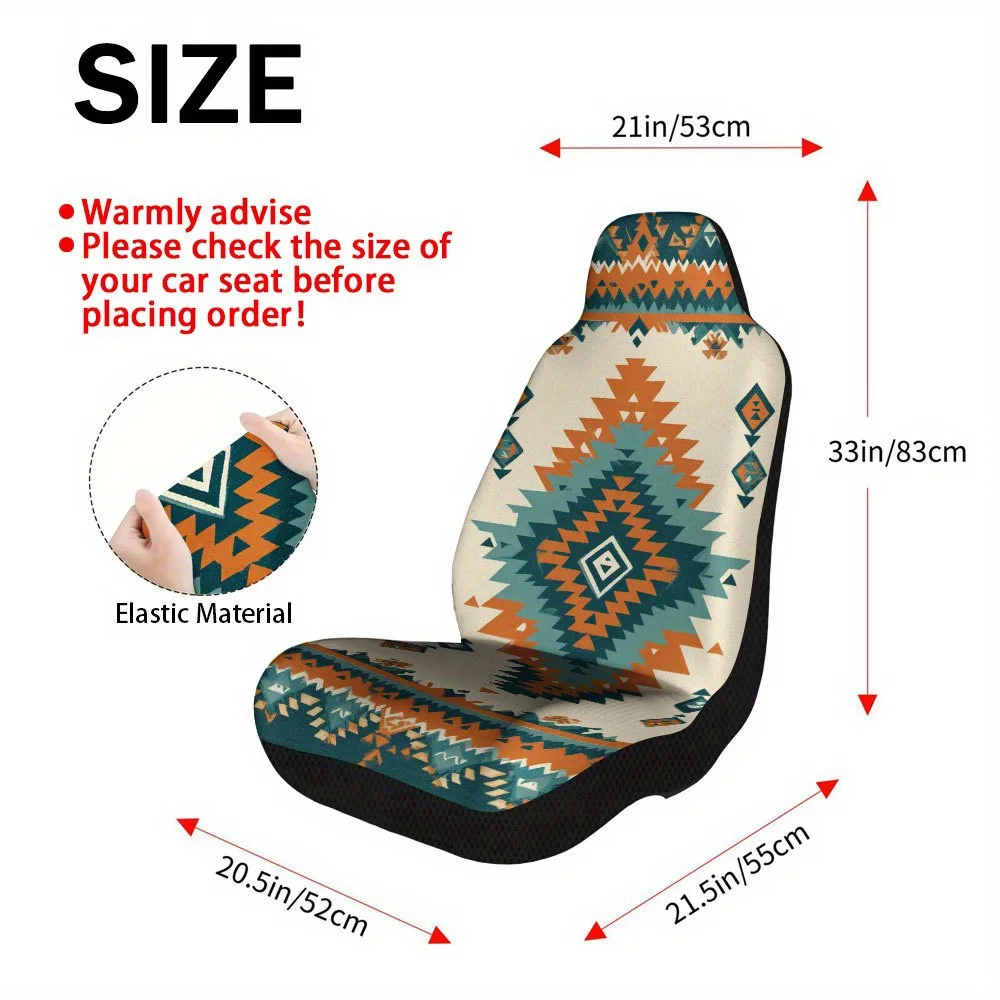 2pcs Tribal Geometric Print Car Seat Covers – Universal Fit For Cars, Trucks, Vans, And SUVs | Durable Front Seat Protectors | E