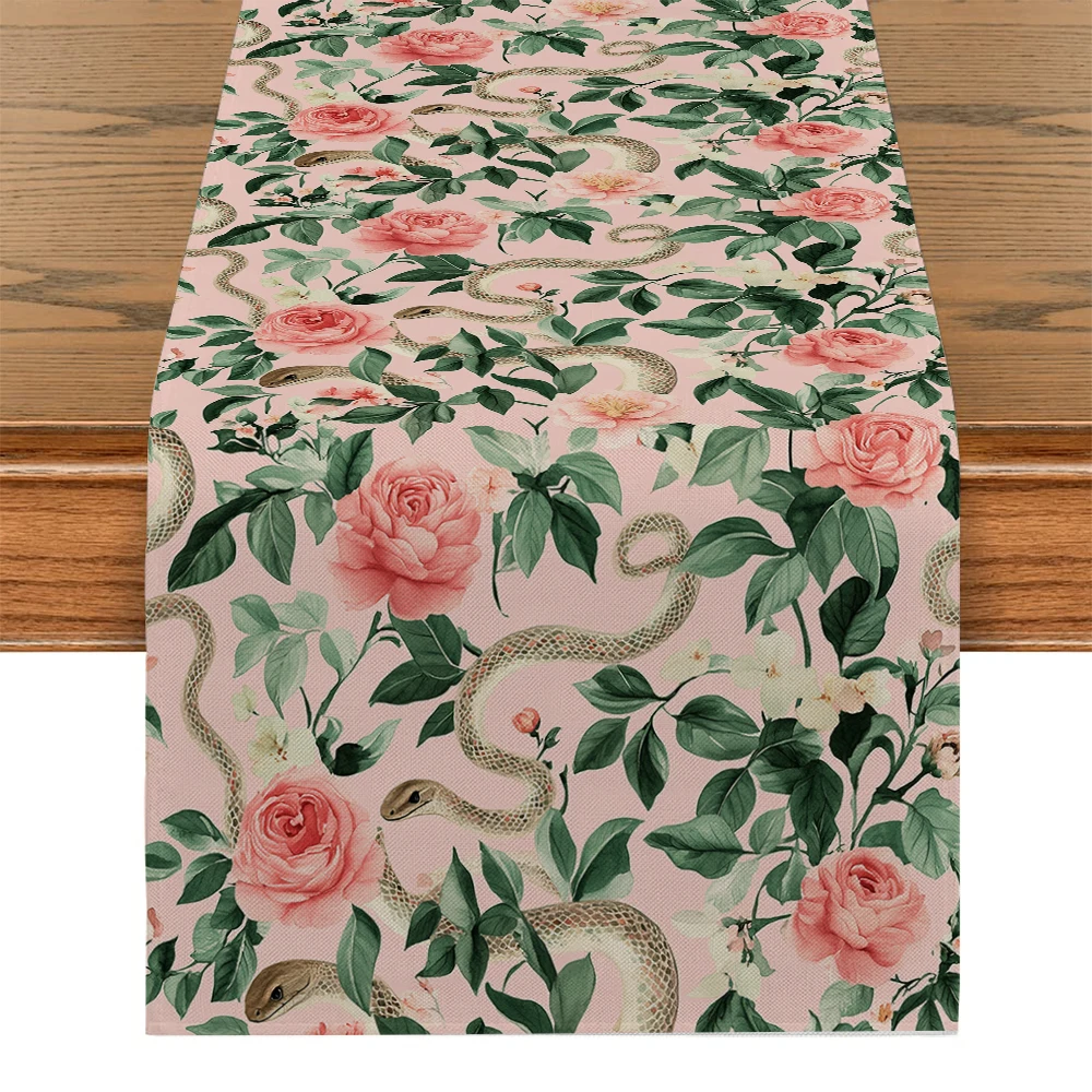 Rose Flower Branch Snake Table Runner Kitchen Table Decor Farmhouse Dining Table Runners Wedding Party Decorations