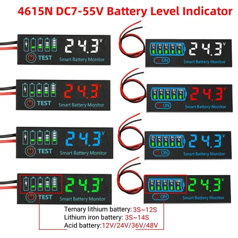 12V/24V/36V/48V 배터리 충전 표시기 보드 18650 리튬 이온 Lipo 리튬 배터리 레벨 표시기 테스터 용량 테스터 미터