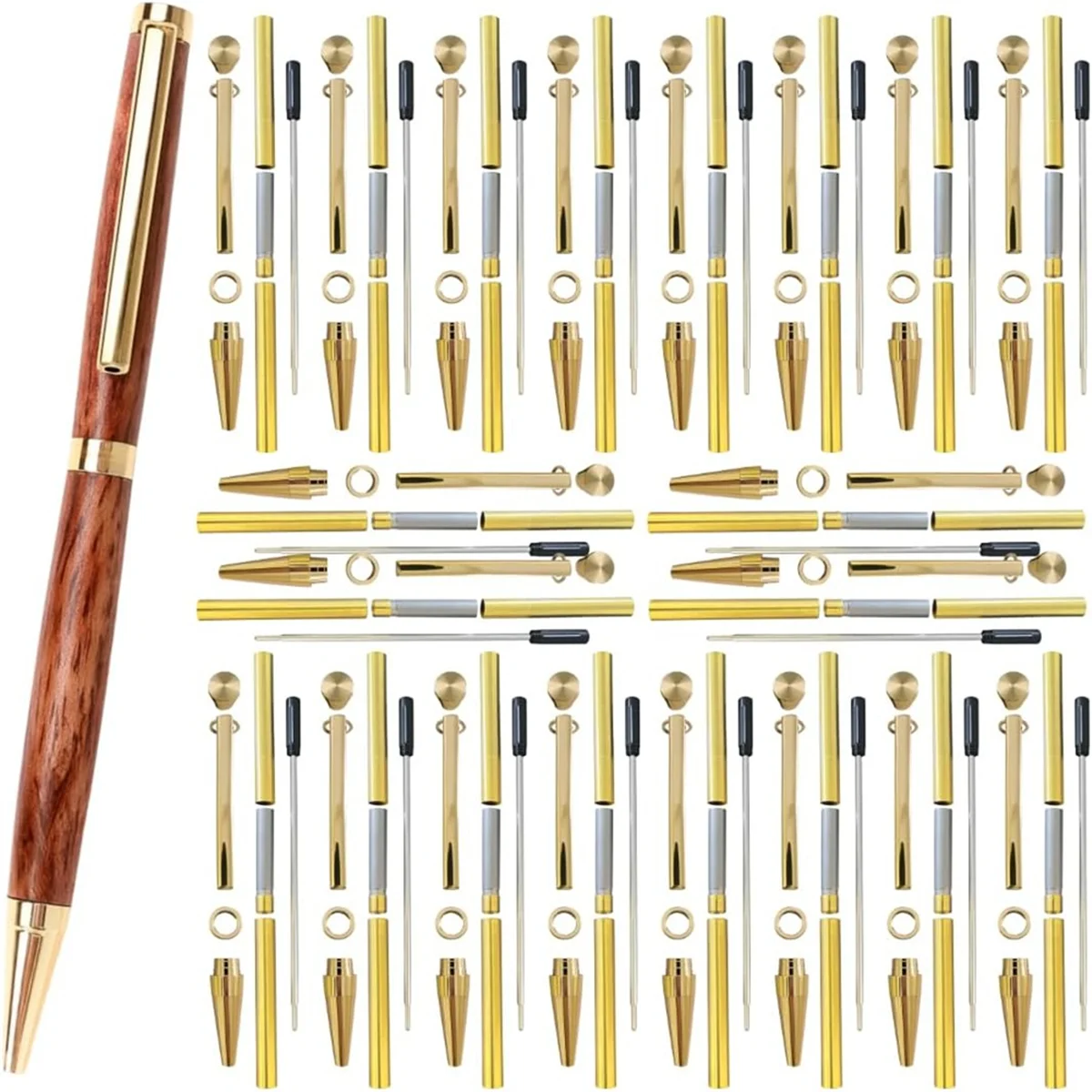 A96I-Wood Turning Twist Pen Kit-7Mm-20 Pack-Slimline Pen Kit With Refills, Brass Hardware& 5 Finishes For DIY For Lathe Projects - view 6