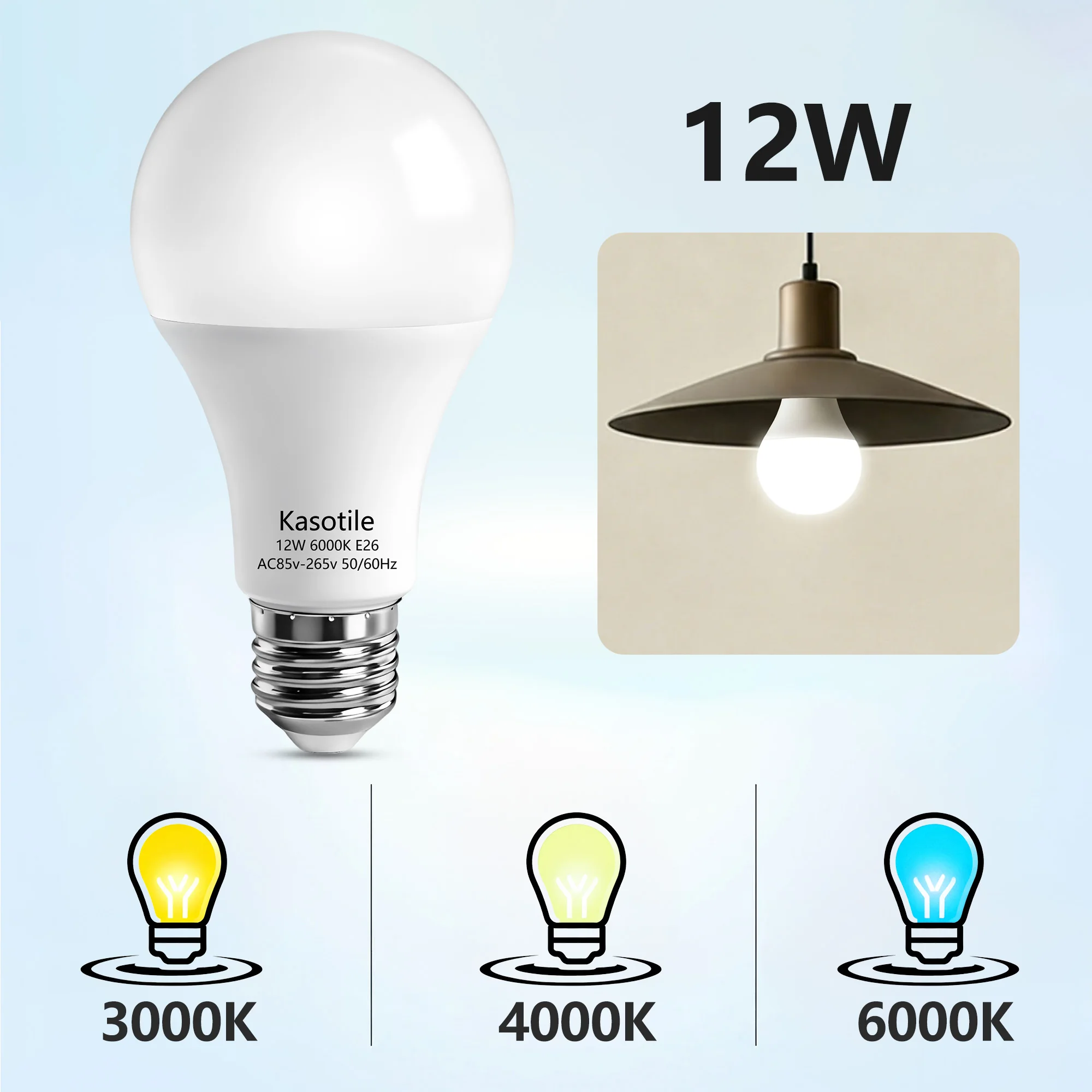 

Светодиодная лампа Kasotile E26 12W, энергосберегающая, 3CCT (3000K, 4000K, 6000K) для спальни, гостиной, лестницы, высокая яркость, энергоэффективность