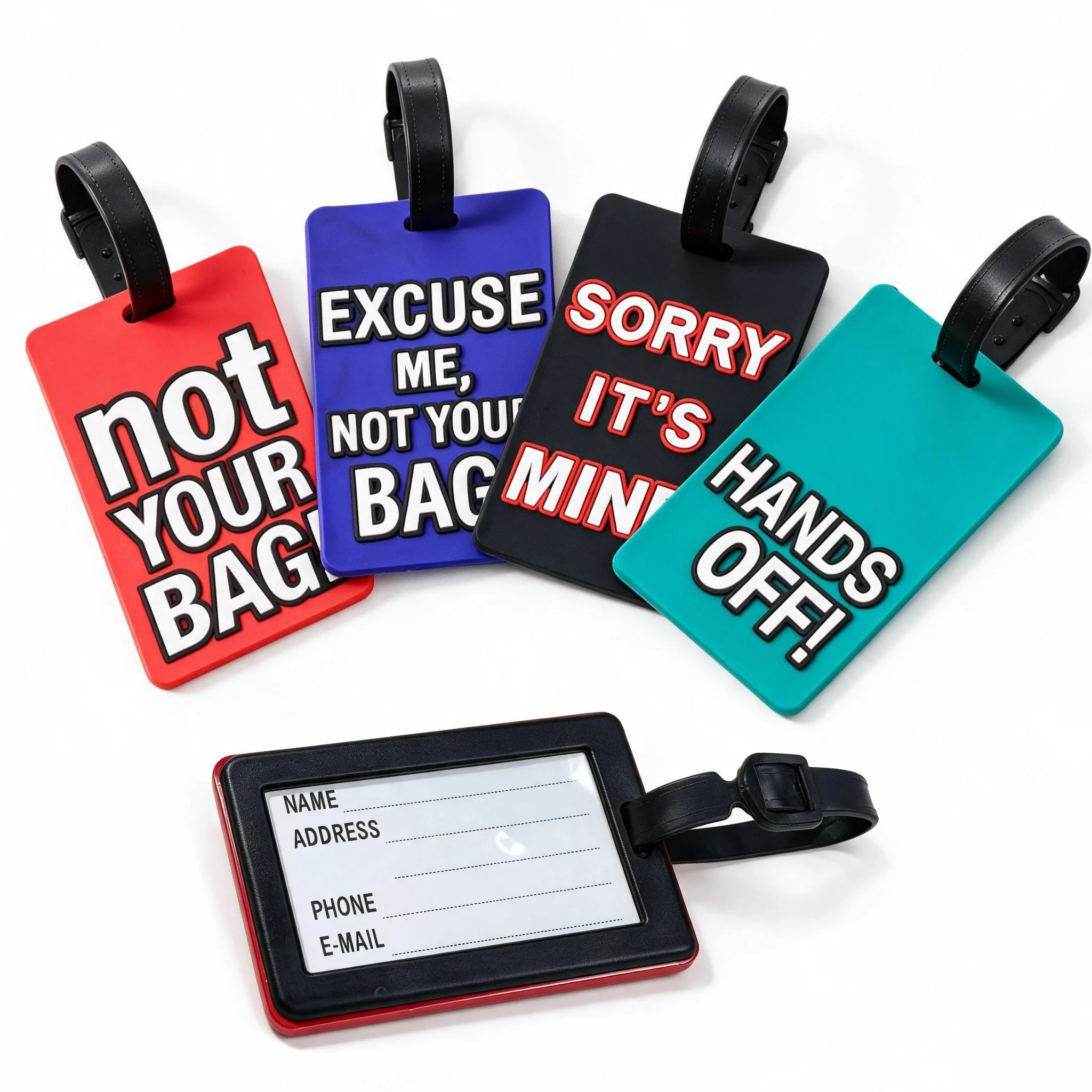 Pomelo Best Funny Slogan PVC Luggage Tag Waterproof Suitcase Identifier Tag With Adjustable Strap