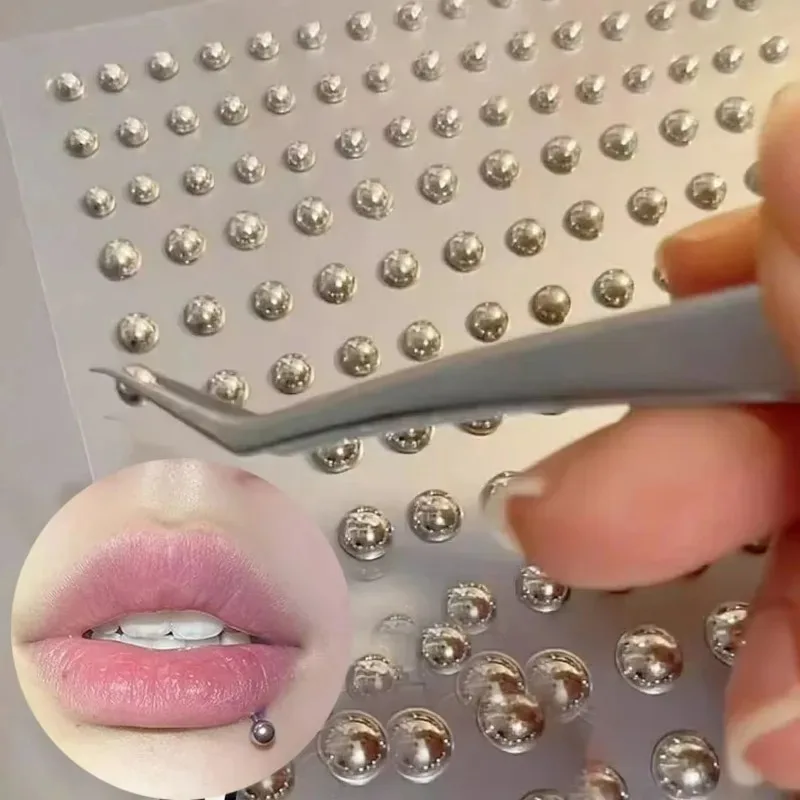 Acrylic Selfadhesive Waterproof Non Piercing Lip Nails Sticker Reusable Fake Lip Nail Eyebrow Nose Ring Body Belly Button Jewelr