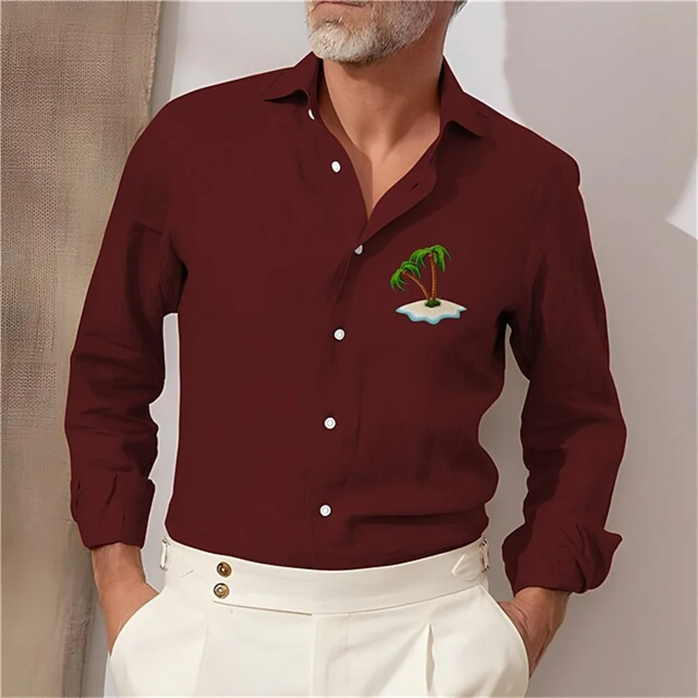 Camisa hawaiana de manga larga para hombre, camisa con botones, estampado gráfico en color Coco, blanco y negro, a la moda, 2024