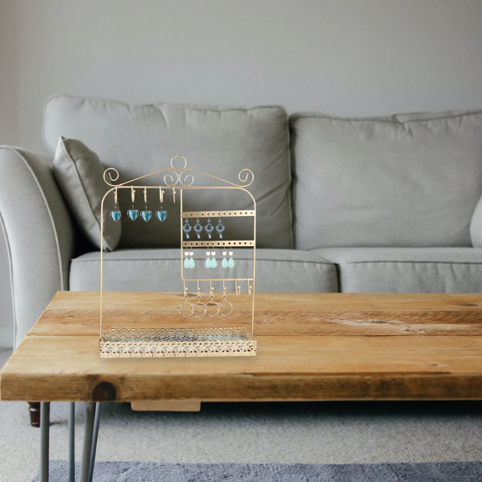 

Golden Jewelry Display Rack Iron Earring Holder Organizer Desktop Wall Hanging Stand for Studs Hoops Bracelets Necklace