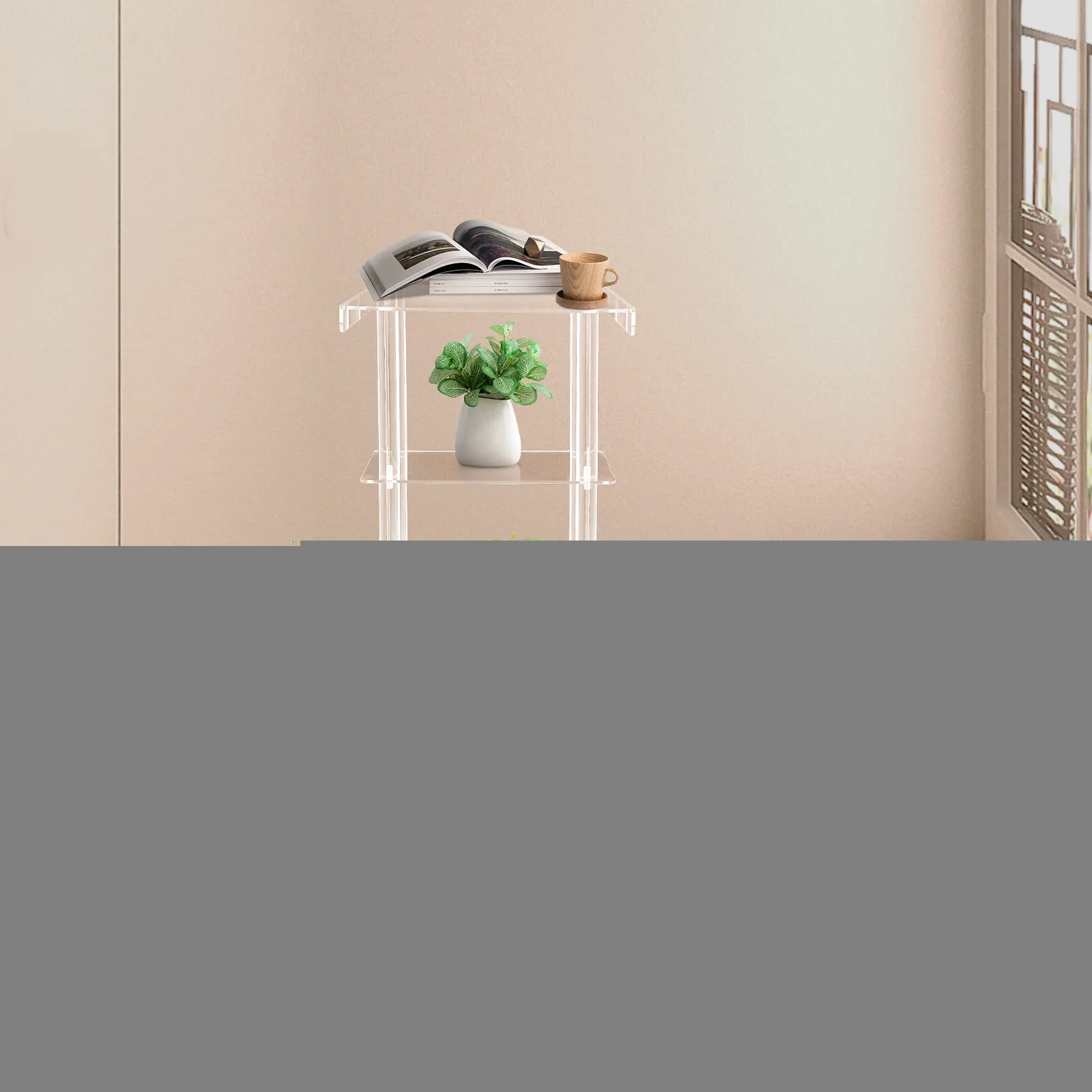 3-х ярусный акриловый прозрачный акриловый торцевой столик для спальни, гостиной, C-образной подставки для растений