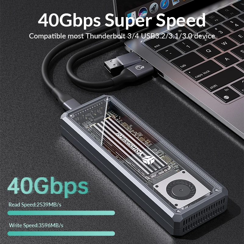 Yottamaster Transparent USB4 M.2 NVMe SSD Case 40Gbps Enclosure External Hard Drive Box Compatible Thunderbolt 3/4 SSD Enclosure view 2
