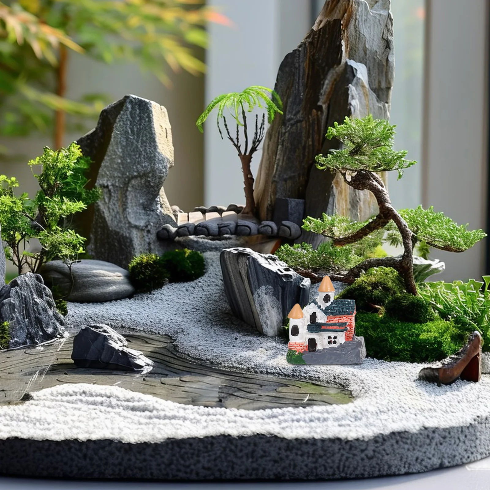 4 قطعة منزل راتينج صغير لبيت الدمى وعاء بونساي صغير لتزيين الطاولة وغرفة النوم والحديقة