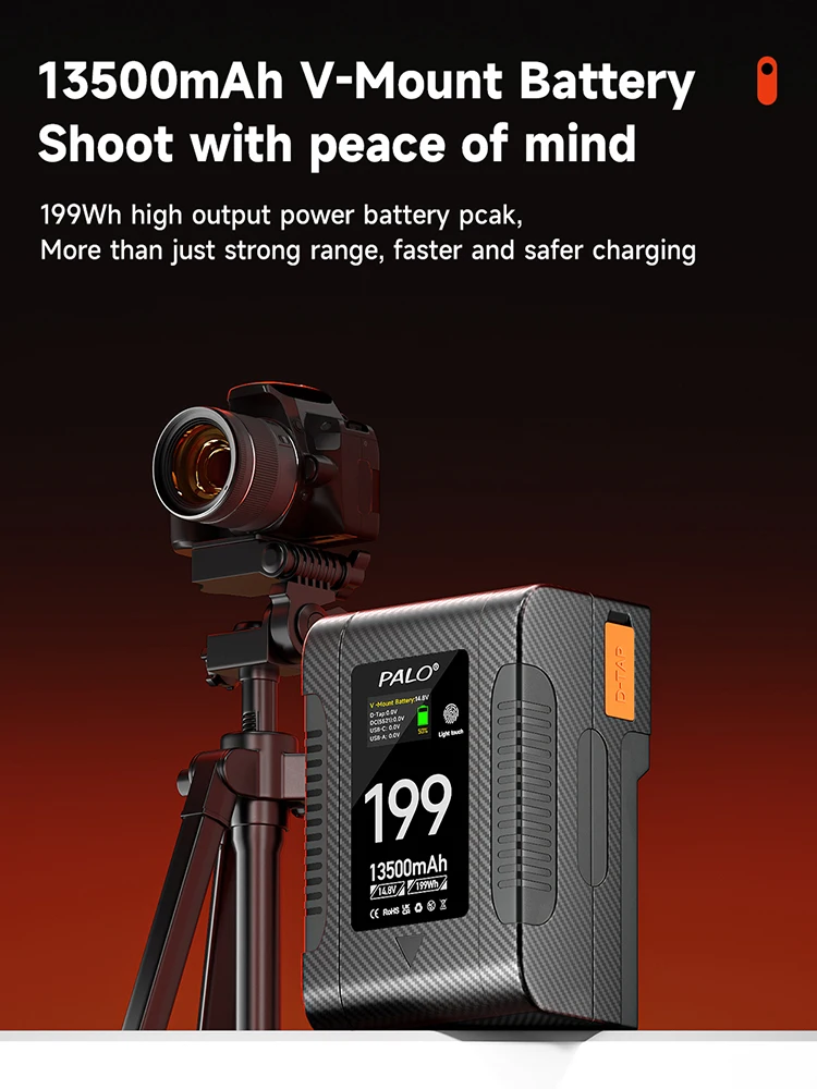 PALO BP-199 Mini V-Mount Akku 14,8V 13500mAh 199Wh Powerbank mit 65W Schnellladung für Kamera/Camcorder/Monitor/Videolicht