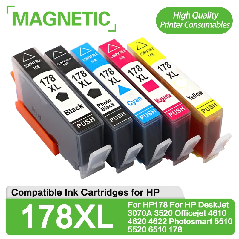 5X Magnetic Compatible Ink Cartridge For HP178 For HP DeskJet 3070A 3520 Officejet 4610 4620 4622 Photosmart 5510 5520 6510 178