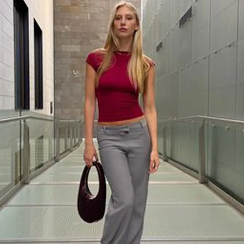 2025 Summer Women's High Neck Cut-Out Crop Top Sexy Slim Fit Breathable Tank Top with Open Back & Midriff for Daily T shirts