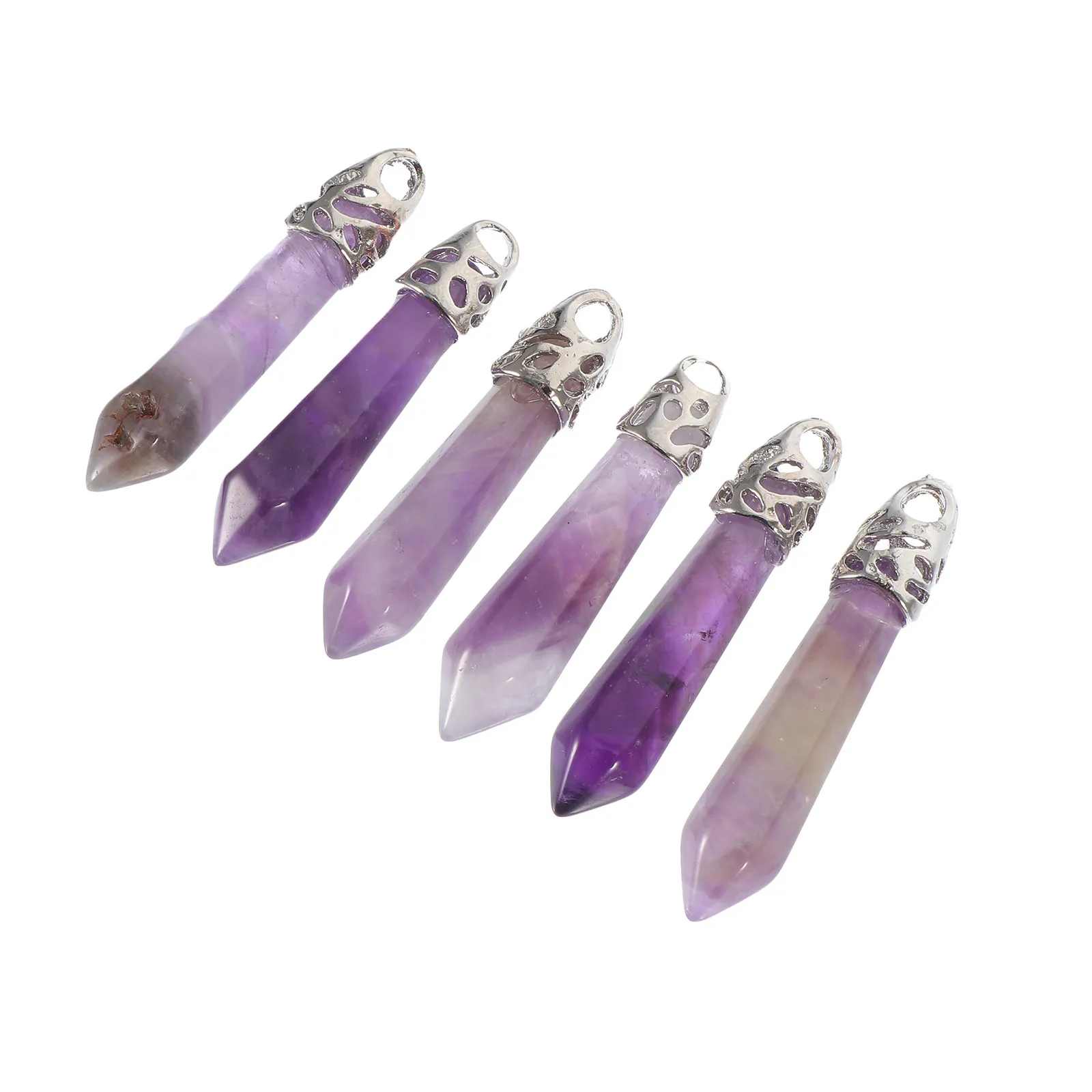 

6Pcs Amethyst Pendant Premium Crystal DIY Jewelry Supplies for Necklace Making Bracelet Charm Earring Pendant Hand Chain Craft