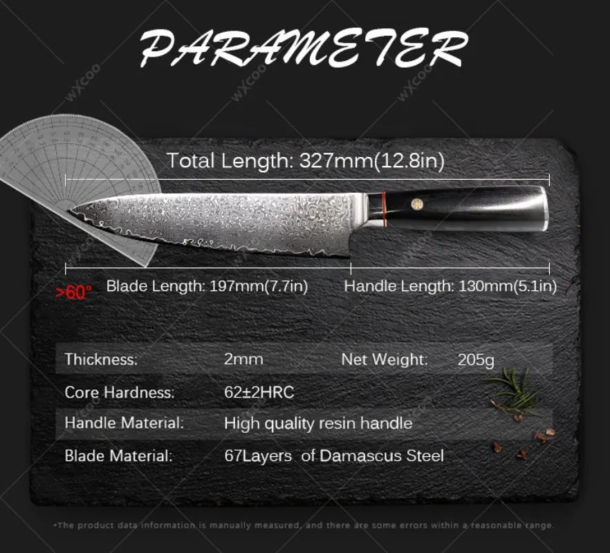 67-layer Damascus Steel Kitchen Knife Professional Chef Knife Slicing and Cutting Knife High Hardness Household Meat Cleaver