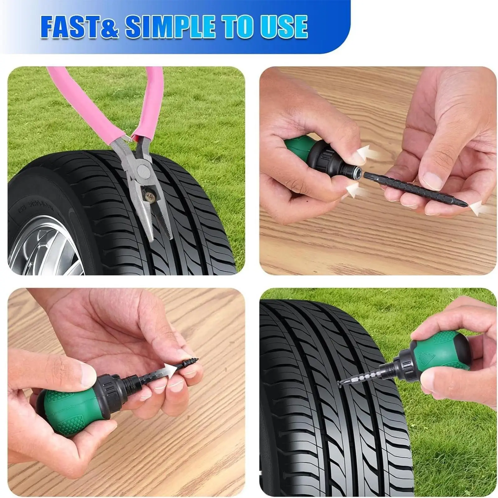 Tire Repair Rubber Nail Kit Car Quick Puncture Tire Repair Kit For Motorcycle Long Distance Travel Daily Commute Vehicle