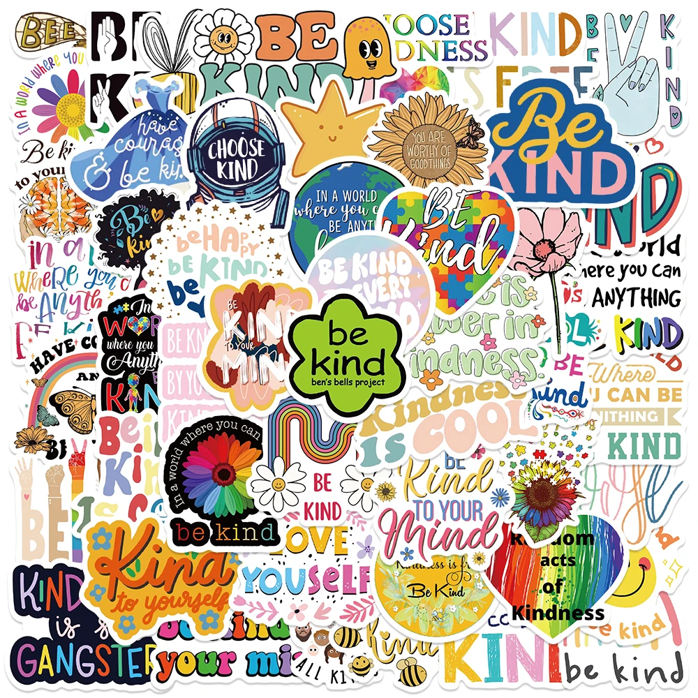 50pcs Be Kind Friendly Psychology Stickers DIY Laptop Luggage Skateboard Scrapbook Vinyl Waterproof Graffiti Decals Stickers