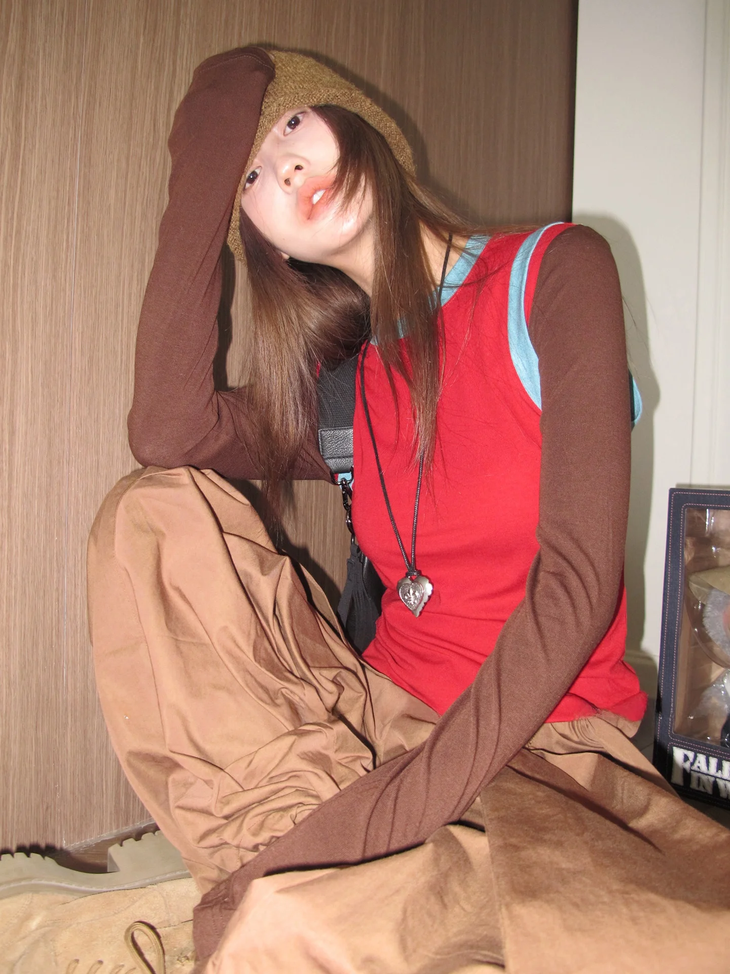 

Zhou tong Women's Long Sve Base irt Color Blo Red Top Casual Sle Slim Fit T-irt Inner Wear Early Autumn Faion