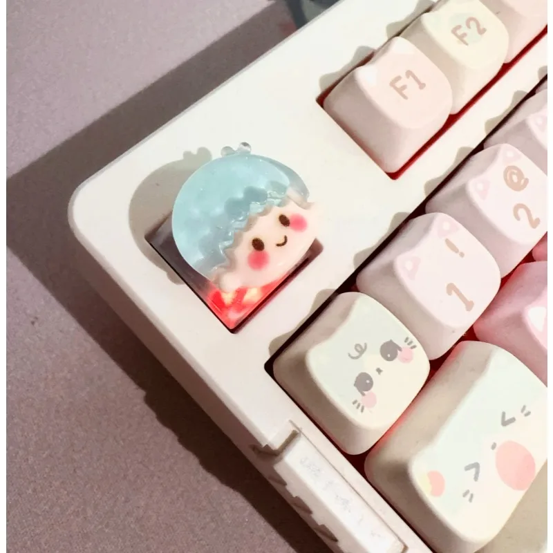 Sanrio cartoon anime translúcido hellokitty littletwinstars melodia pompompurin menina bonito teclado mecânico keycap presente kawaii