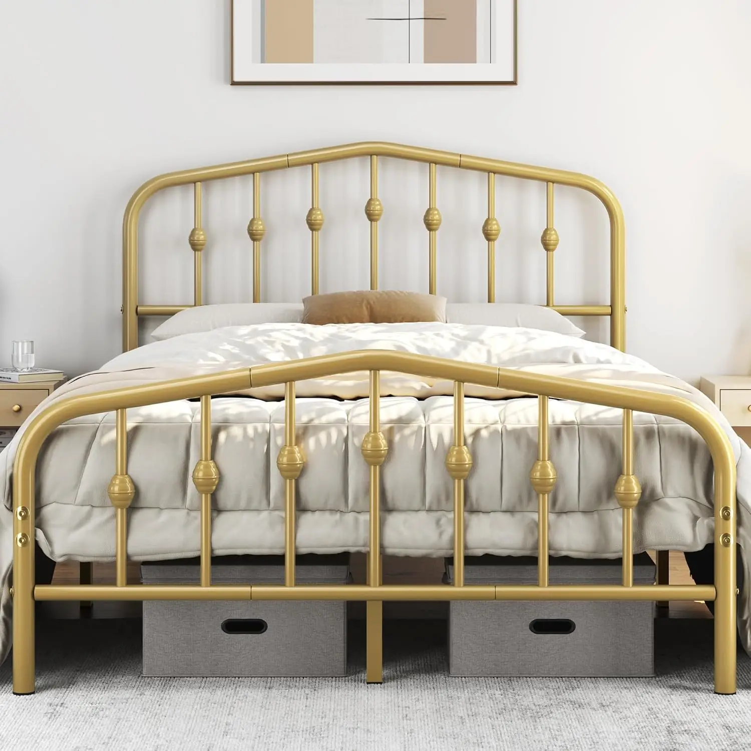 

Full Bed Frames Metal Platform Bed with Victorian Style Wrought Iron Headboard and Footboard/Easy Assembly/No Box Spring Needed