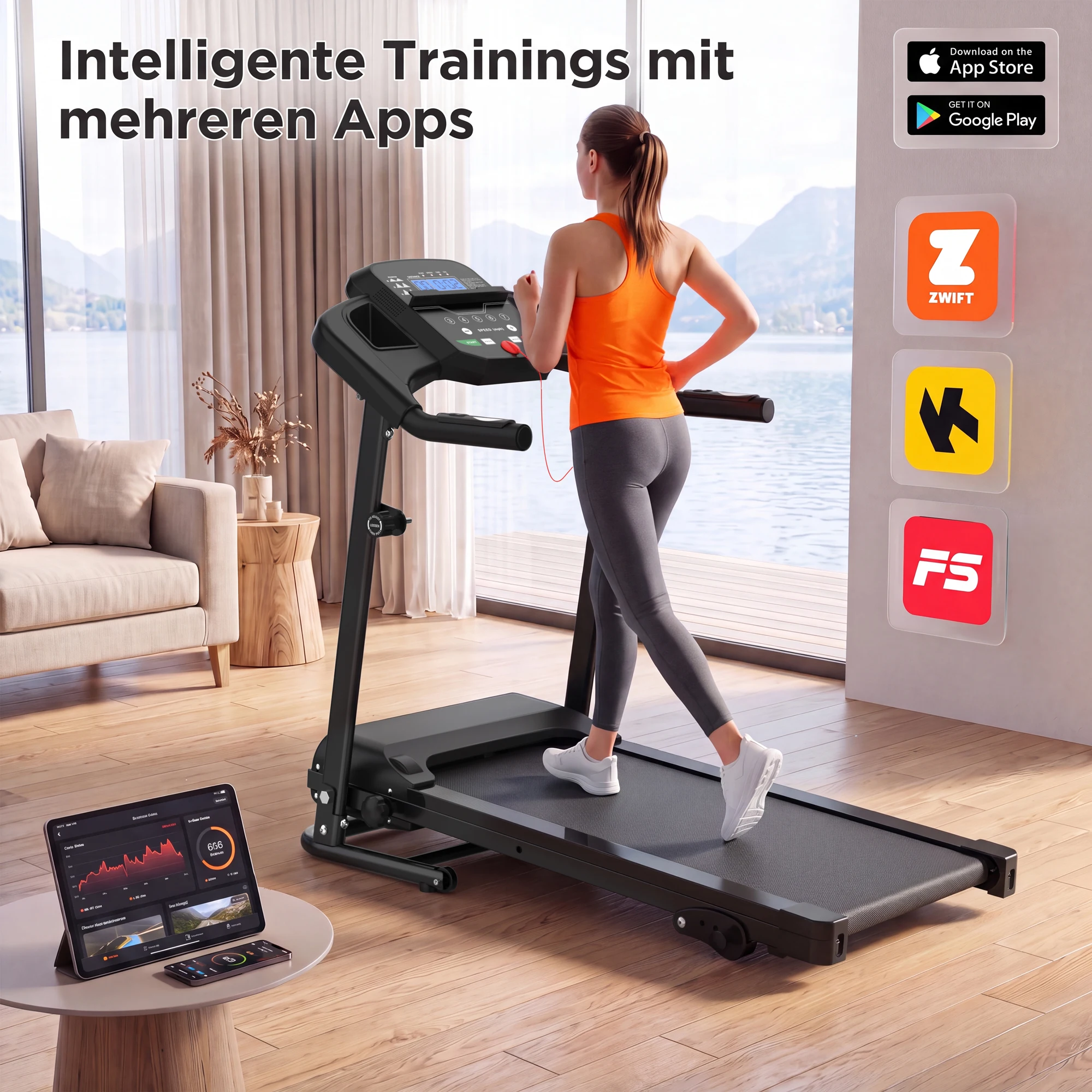 Tapis de course pliable 2,5 CV avec inclinaison, tapis de marche électrique compact avec poignées, machine de course portable avec écran LED, 3 programmes, capacité de 120 kg