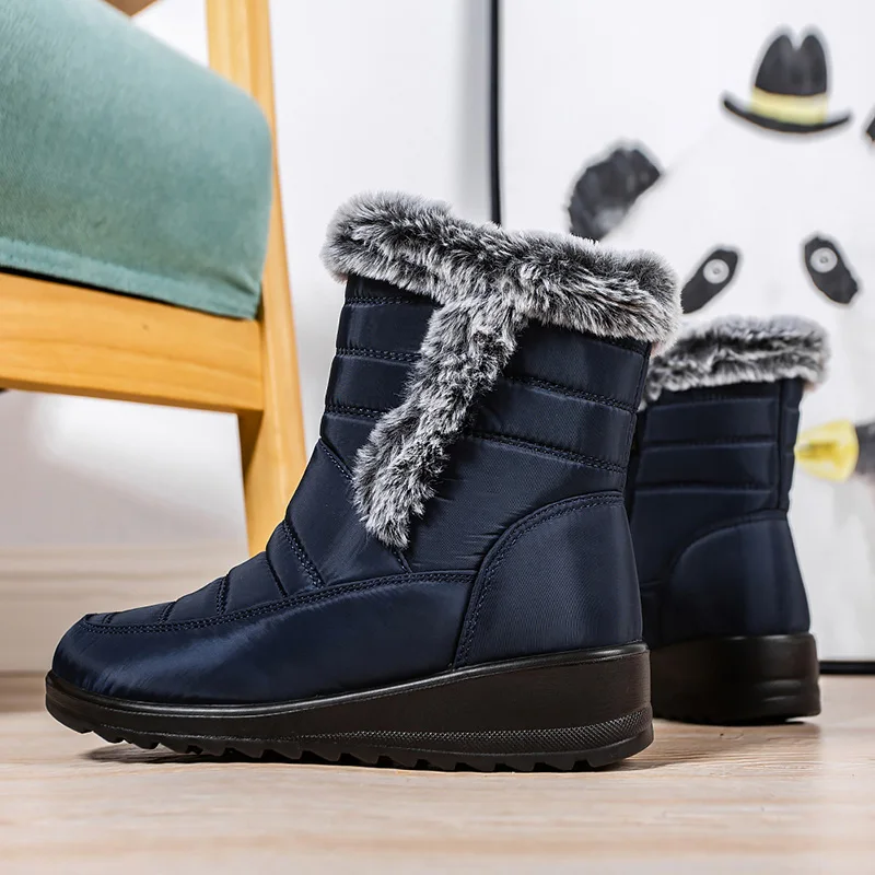 Womens Waterproof Winter Snow Boots 2024 Fashion Faux Fur Anti-Slip Ankle Boots Woman Plus Size Size Zipper Platform Booties 44