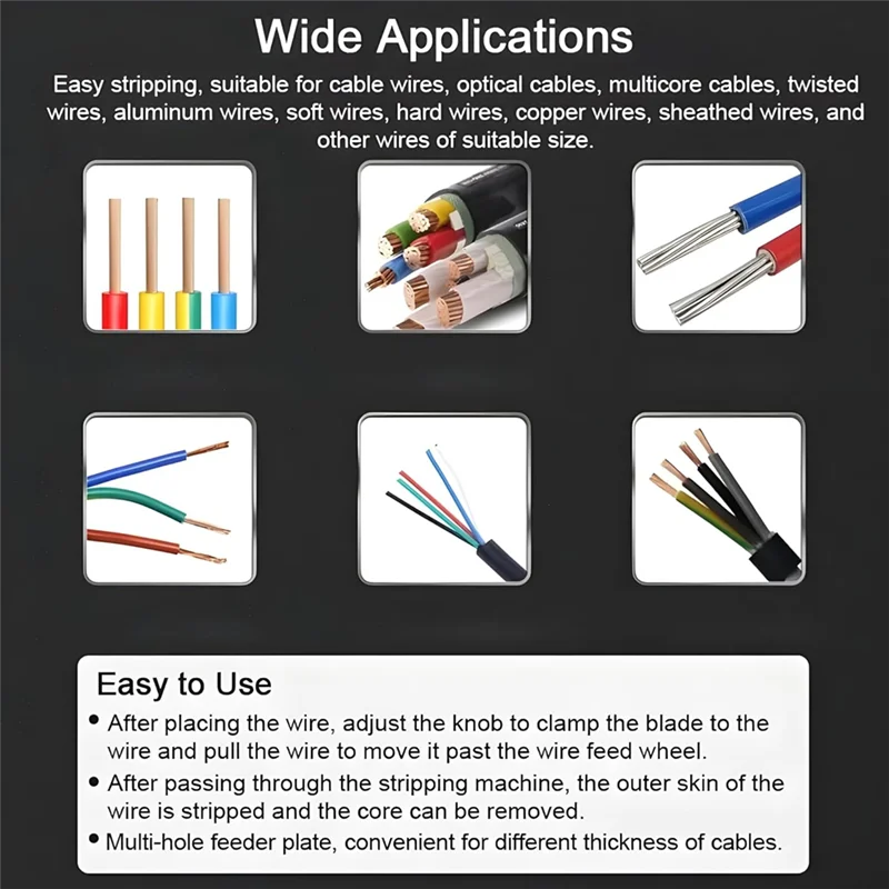 

ABRS-Wire Stripper Machine Drill Powered Wire Stripper Tool For Wire 0.04 Inch -1 Inch Wire Scrap DIY Copper Recycling