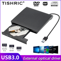 TISHRIC External DVD CD Burner Drive USB3.0 Cable Portable RW Drive Writer Burner Optical Player Compatible For Laptop Desktop