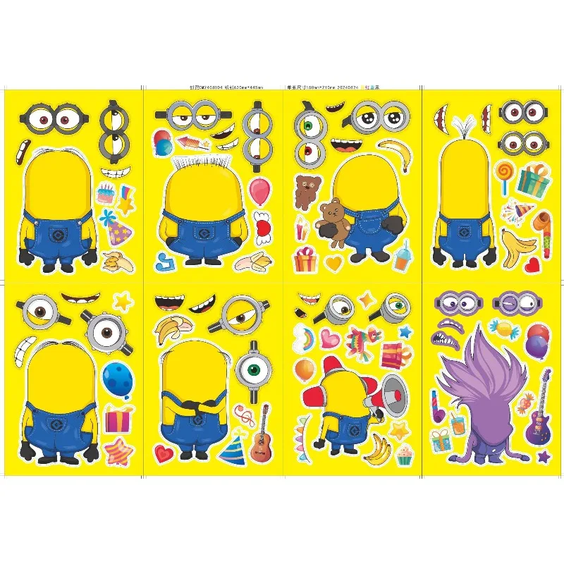 

Minions Stickers Make A Face Puzzle Sticker DIY Game Children Educational Toys Cartoon Assemble Decals Gift