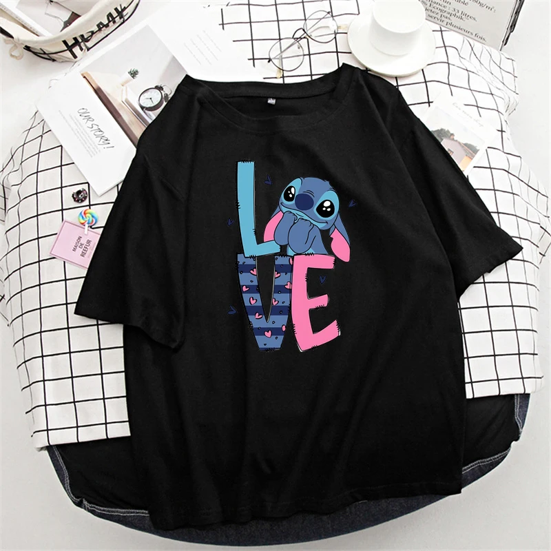 

Disney Lilo & Stitch Summer Trend Women Clothes Clothing Short Sleeve Graphic Tshirt Print T Shirt Y2K Tee Top Female Clothes