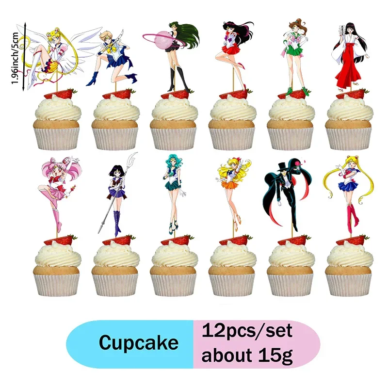 Sailor Moon Themenparty-Dekorationen: Einweggeschirr, Tassen, Teller, Flaggen, Strohhalme, Banner, Kuchen, Geburtstag, Feiertagsparty-Zubehör – Detail 18