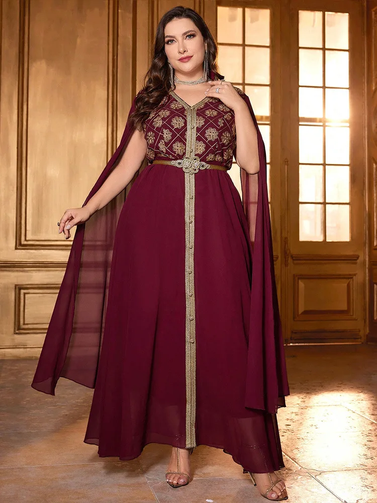 Robe Maxi Brodée en Mousseline de Soie pour Femme Musulmane, Tenue de Soirée Arabe, Djellaba, Caftan, Abaya, Marocain, Ramadan, Eid, Automne