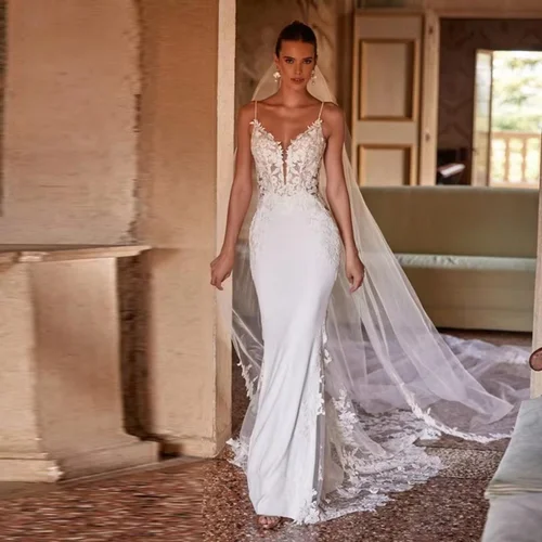 Imagen 1 del producto Enternity-Vestido De Novia con cuello en V, moderno, con tirantes finos, cola De corte, Apliques De encaje, personalizado