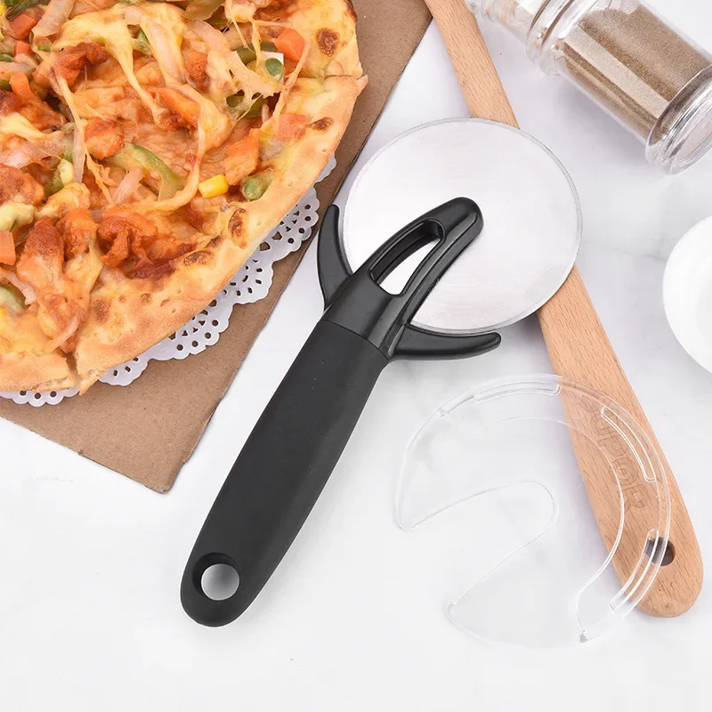 Stainless Steel Knife Pizza Baking Tools Big Rubber Handle Pizza Wheel Round Rotating Special Cutter Cutting with Protect Cover