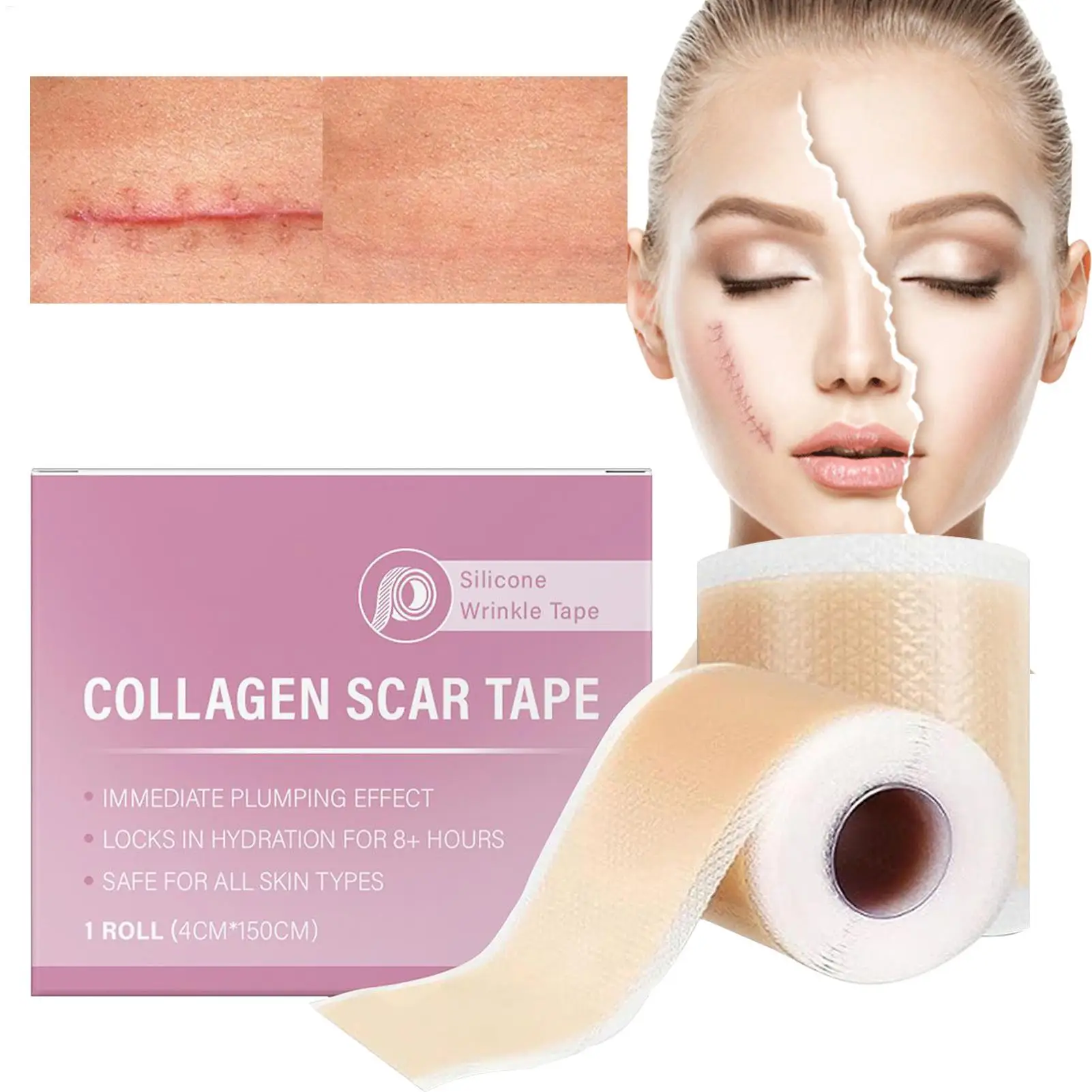 

1 Roll Silicone Scar Sheets 4cmX150cm Self-Adhesive Scar Cover Tape Reusable and Effective Skin Care Strips Collagen Scar Tape