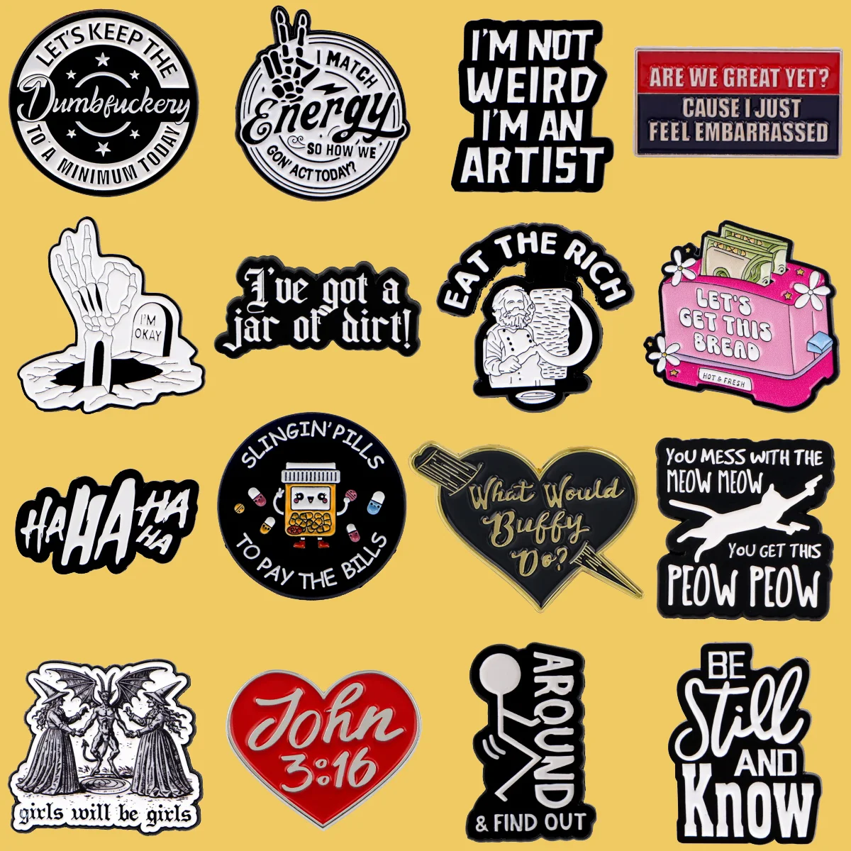 Eu sou okay esmalte pino esqueleto mão broches para mulheres colar lapela pino mochila sacos emblemas presentes de festa acessórios de roupas