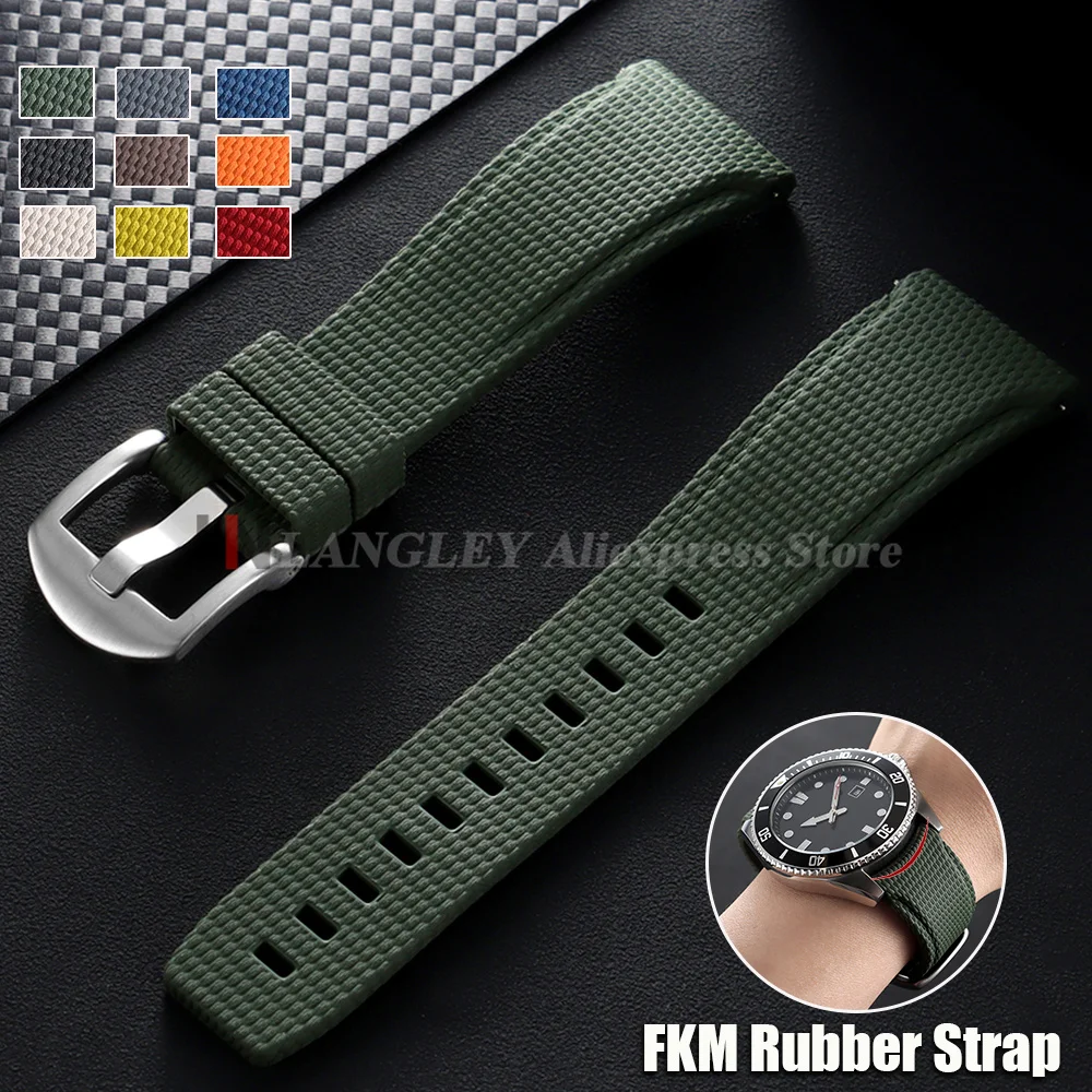 Nouveau bracelet de montre en caoutchouc à extrémités courbes 20mm, bracelet de montre militaire 21mm 22mm en FKM pour Omega, Swatch, Seiko Homme