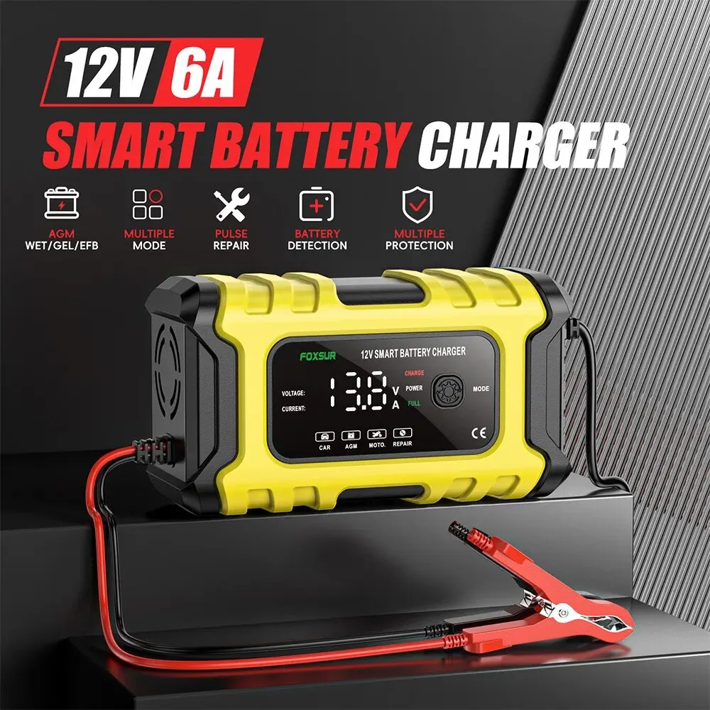 12V 6A Automotive Battery Charger Digital Display Smart Battery Charger Repair Chargers AGM Wet Dry Lead Acid Battery