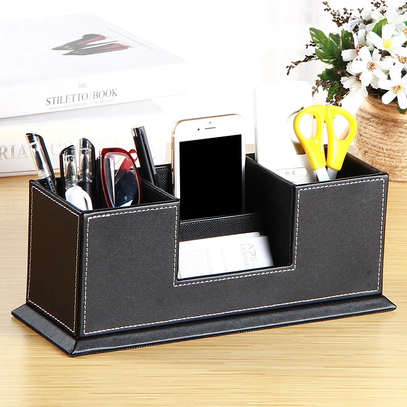 Desk Stationery Organizer Storage Box Pen Pencil Holder Business Cards Stand Mobile Phone/Remote Control Holder Office Supplies