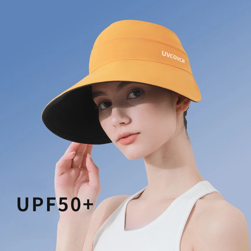 

Hollow Top Wide Brim Sun Hat for Women Reversible UPF50+ Beach Visor Cap Breathable Summer Hat with UV Protection for Outdoor